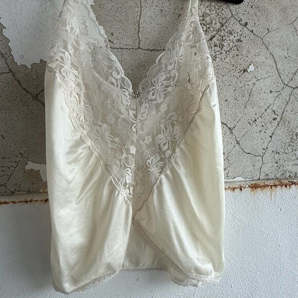 Vintage‎ Lace Cami Satin Camisole Coquette Balletcore Lingerie Top Ivory Size S - Picture 4 of 6
